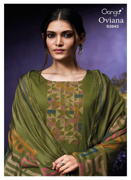 Oviana 3943 By Ganga Satin Cotton Embroidered Salwar Suit Wholesale Online